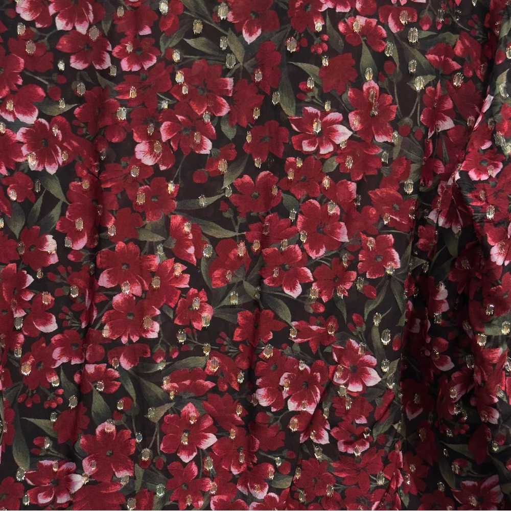 The Kooples Paris Raspberry Love Blouse Burgundy Red Floral Metallic Size 1 - Picture 8 of 14